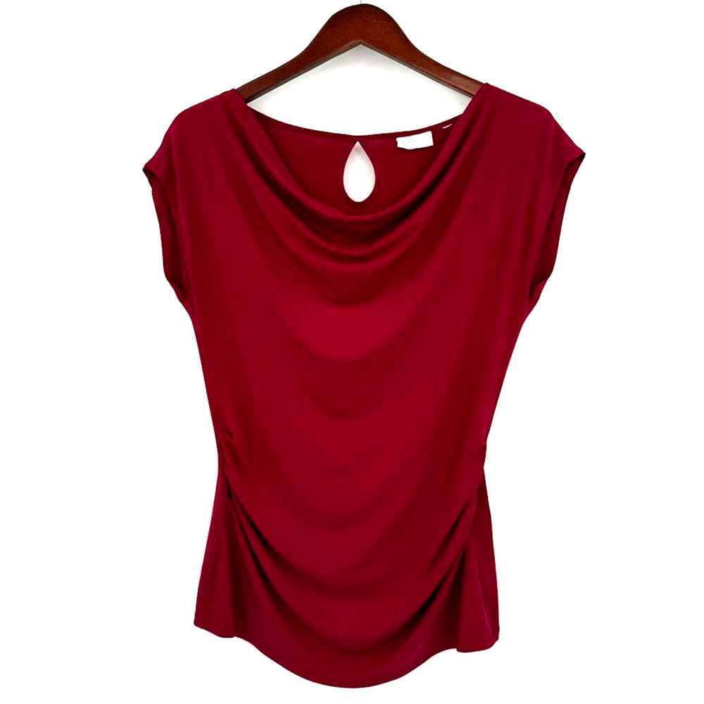 NY&Co SOHO Pink Draped Blouse Medium Ruched Stretch Top